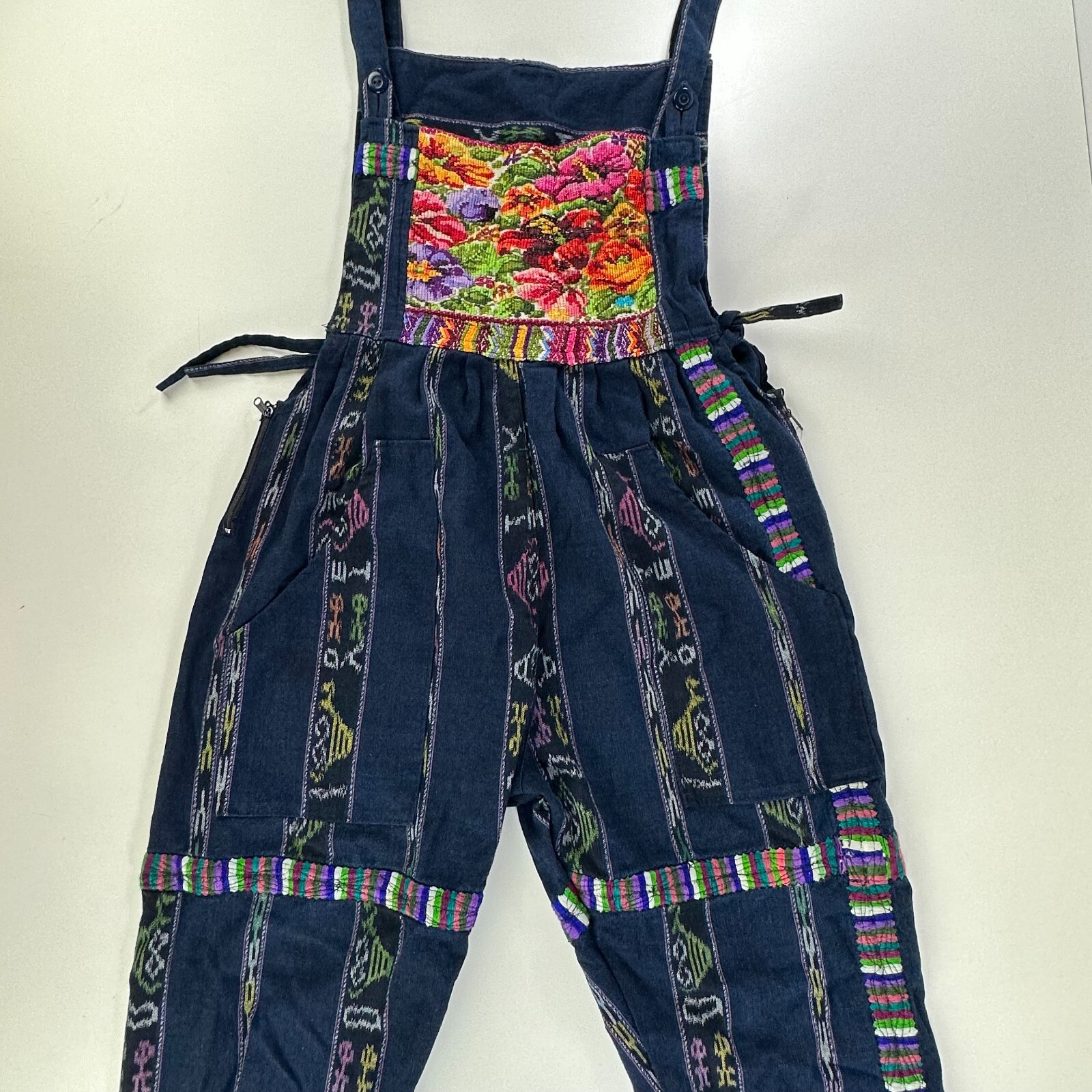Vtg Romper Womens Small Huipil Embroider Floral Overalls Jumper Jumpsuit Boho
