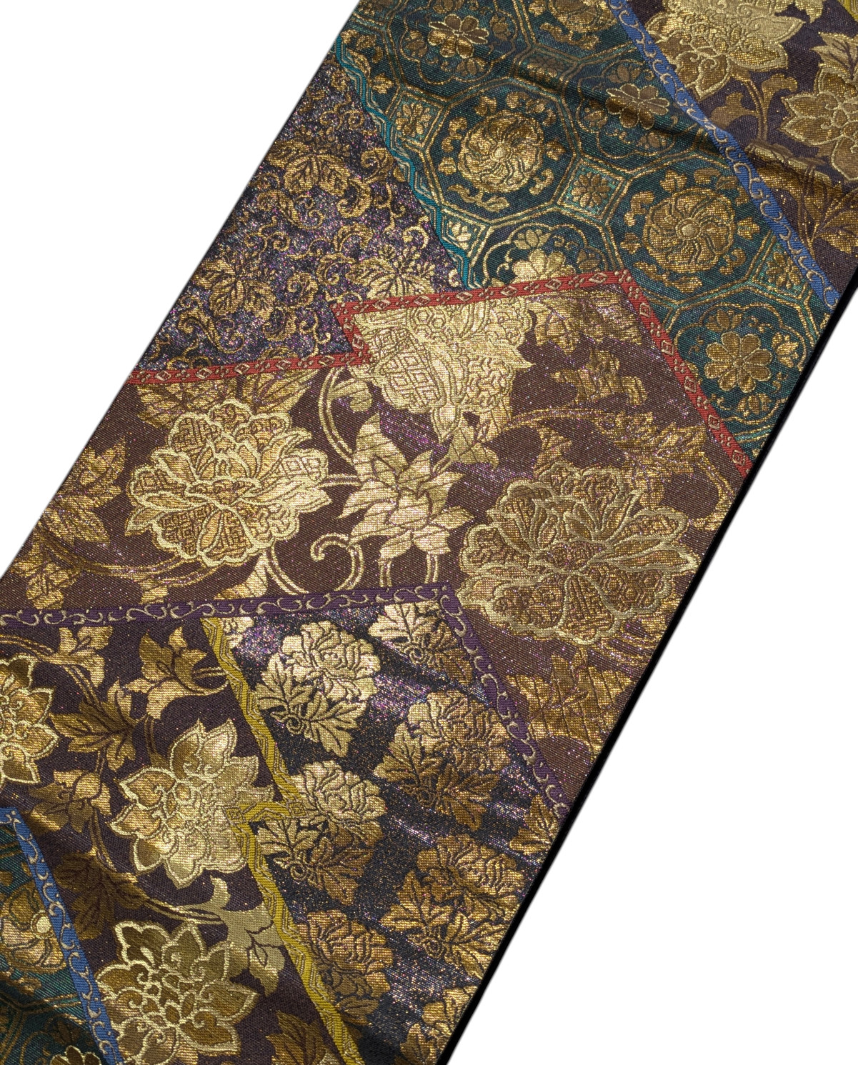 Vintage Japanese Kimono Silk Fukuro Obi Gold Juraku Premium Formal Nishijin-ori