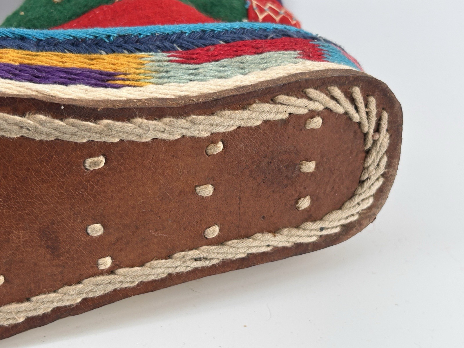 Vintage 1960s Tibetan Felt Hand Embroidered Felt Boots Boho Mongolian Himalayan
