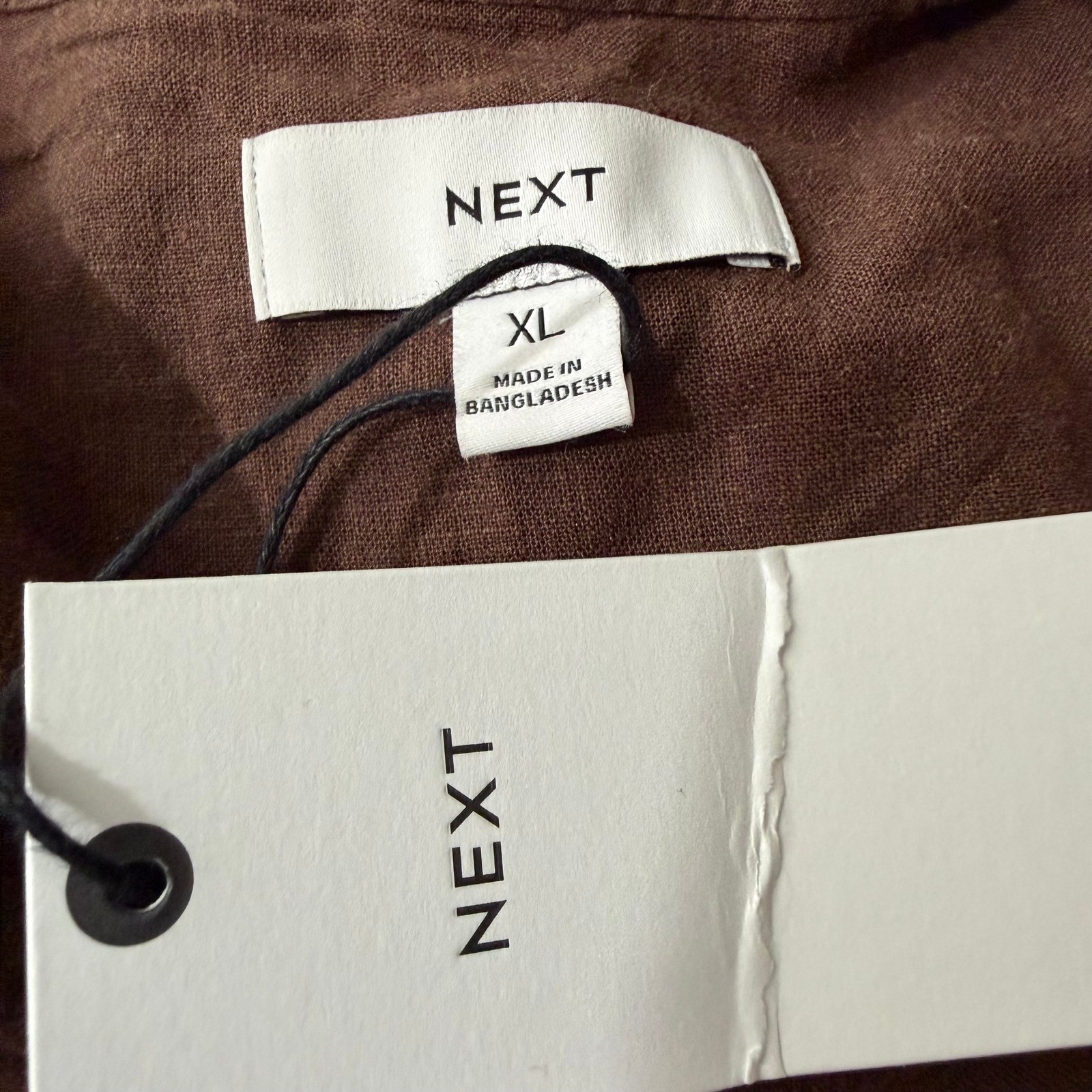 Next Mens Brown Linen Blend Pin-Tuck Longline Kurta Shirt XL NWT