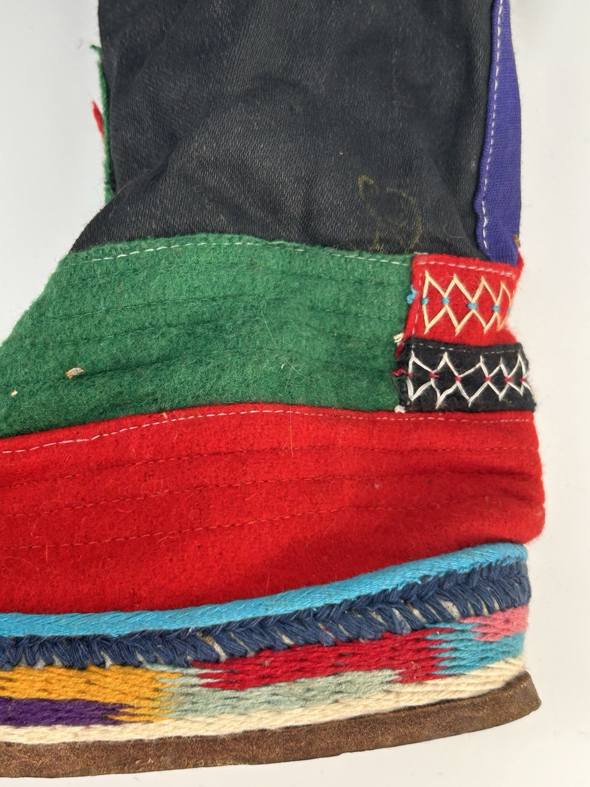 Vintage 1960s Tibetan Felt Hand Embroidered Felt Boots Boho Mongolian Himalayan
