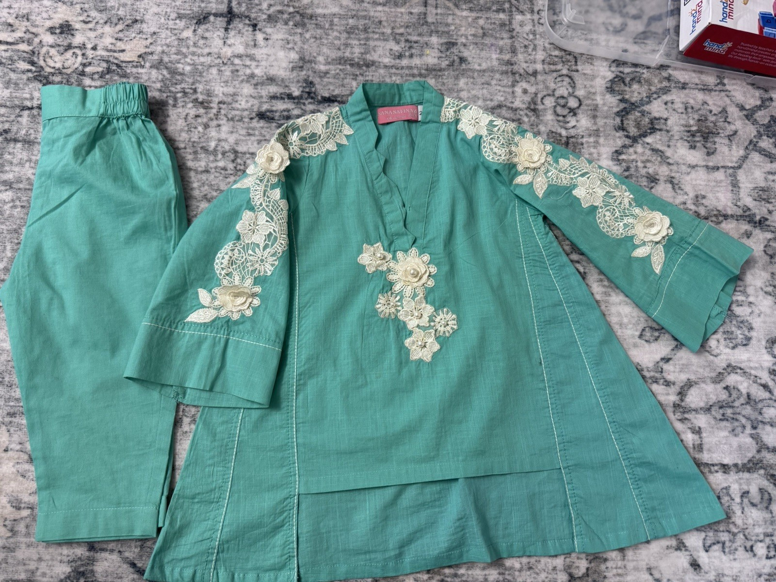 Tunic & Trouser Set by Sana Safinaz, for 2-3 years girl, Cotton Lace Appliqué