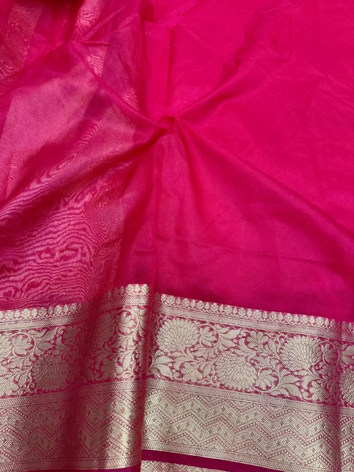 Women Dark Pink Tissue Silk Banarasi Saree Lace Work Unstitched Blouse Piece