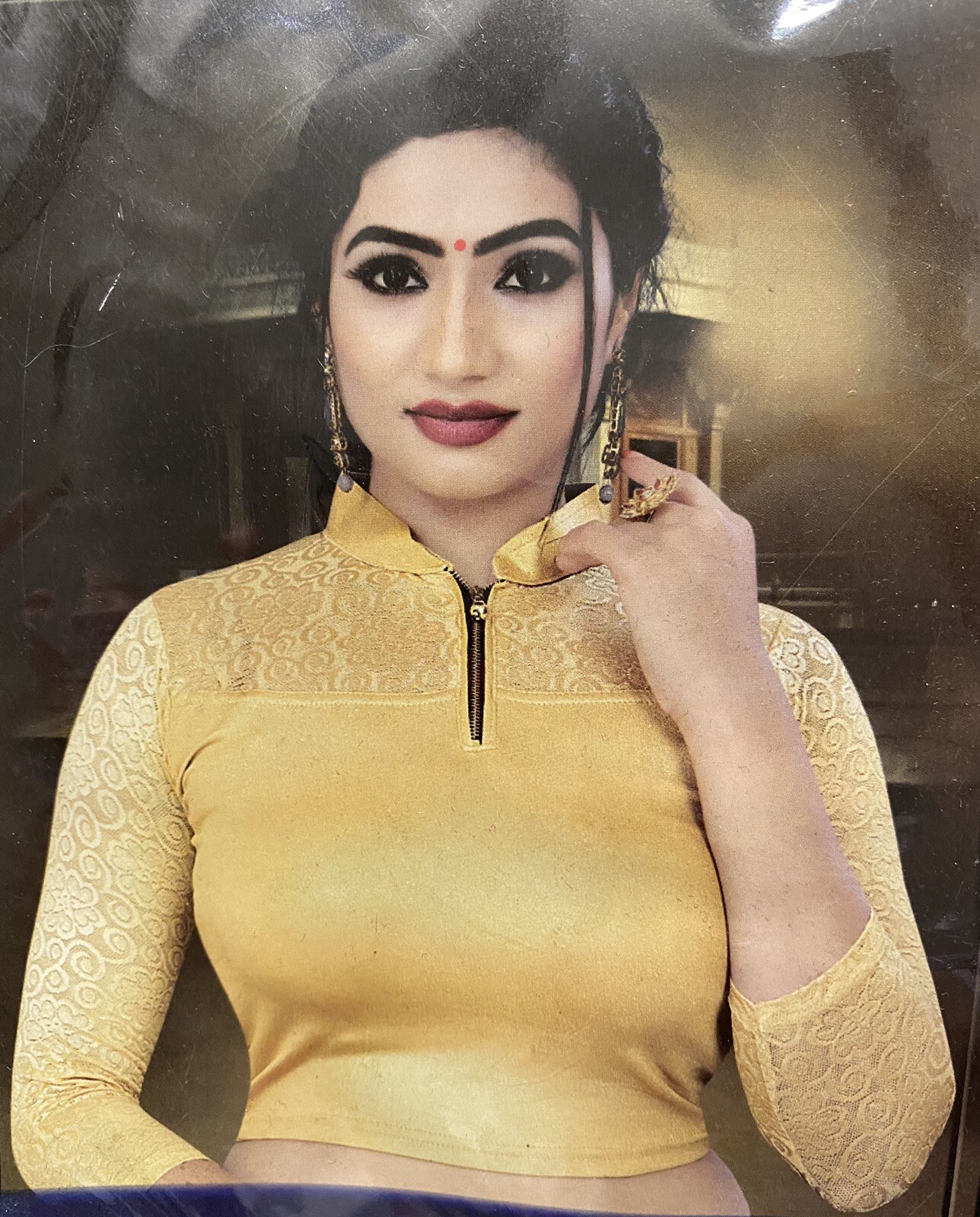 Women’s Readymade India Net Sleeves Stretchable Blouse Saree Crop top LYCRA GOLD
