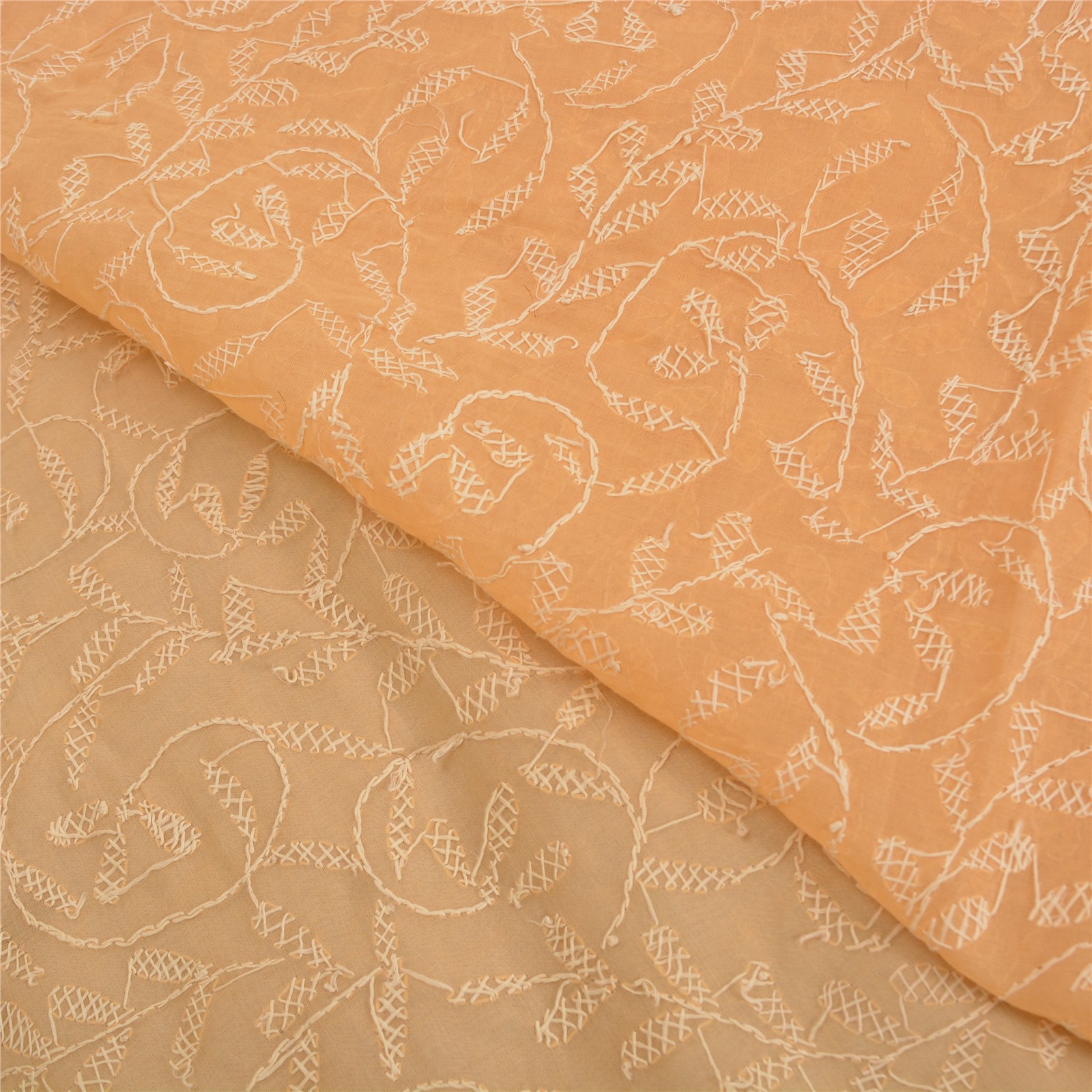 Sanskriti Vintage Peach Sarees Cotton Hand Embroidered Chikankari Sari 6Ydfabric