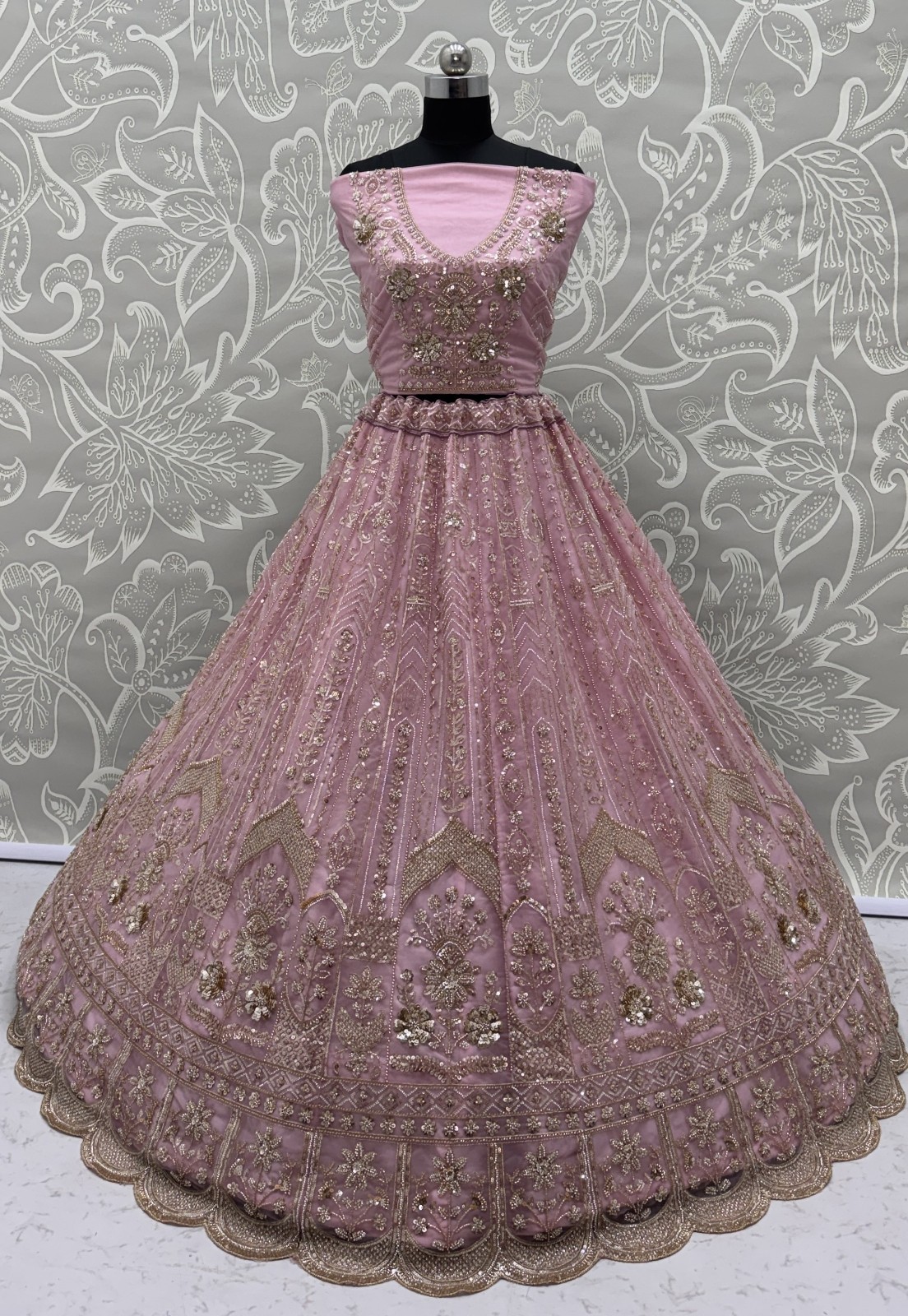Luxury Bridal Net Lehenga Choli Handwork Sequins Zari Festival Outfit