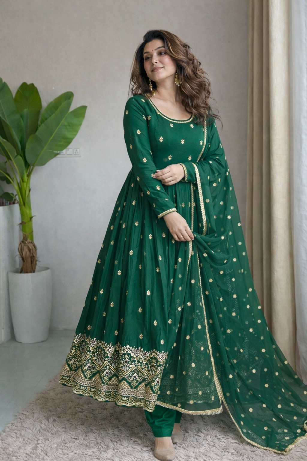 Women Pure Cinon Silk Gown Party Wear Wedding Ethnic Dress Outfit Bollywood Part