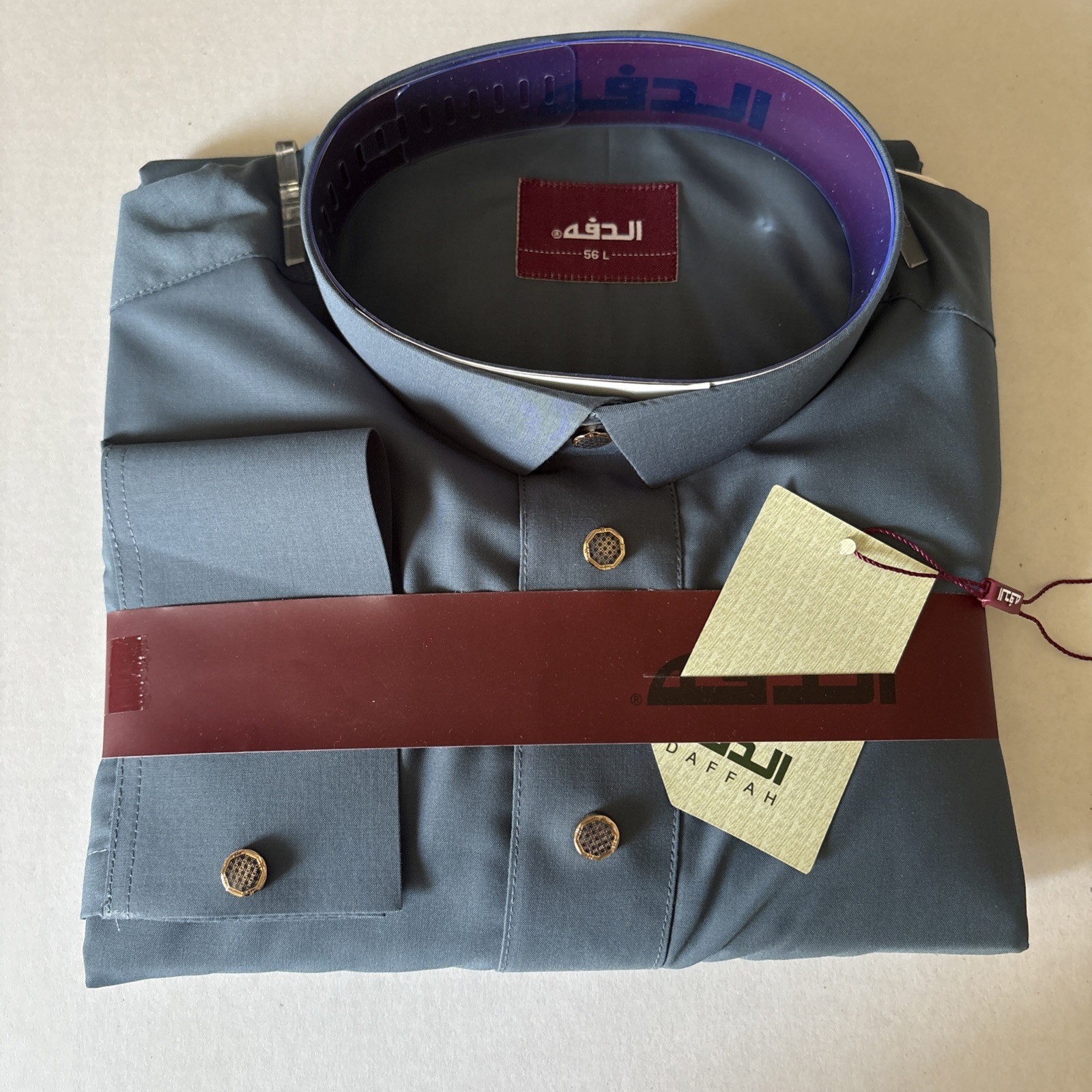 MEN Size 56L DAFFAH High Quality ALL SEASON Thobe CUFF SLEEVE SHIRT COLAR