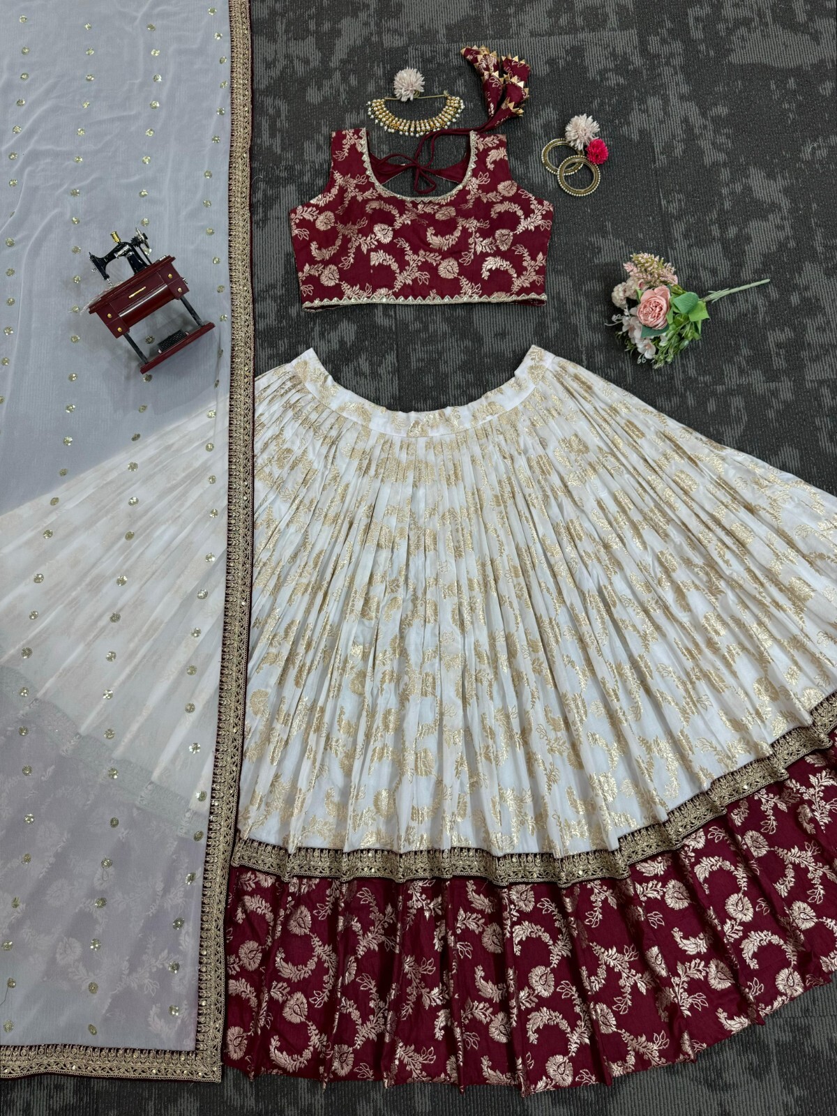 Traditional Function Jacquard Coding Sequence Work Lehenga Blouse Dupatta RTC-BC