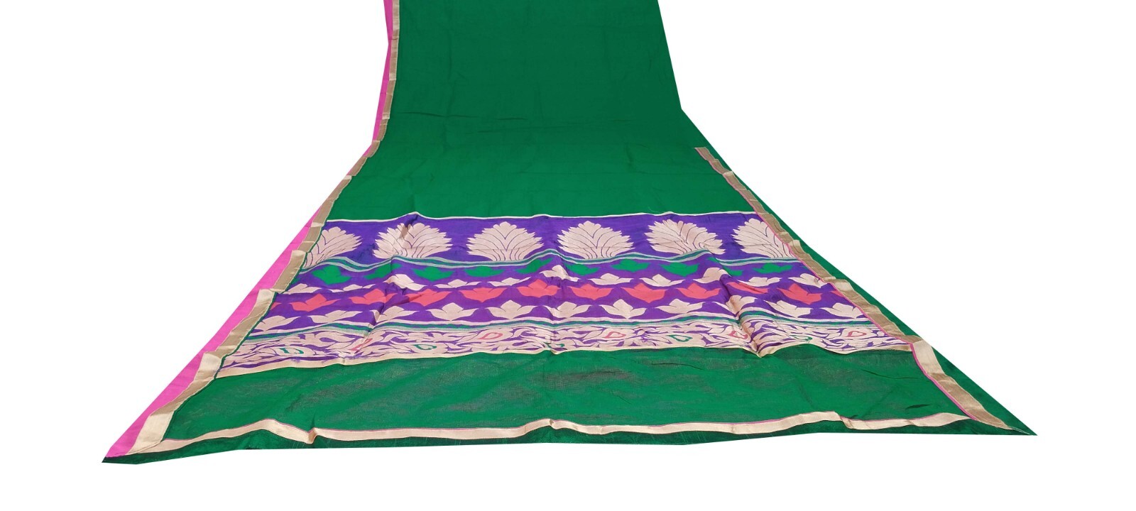Vintage Saree Cotton Doria Sari Craft Used Fabric With Blouse Piece 1902