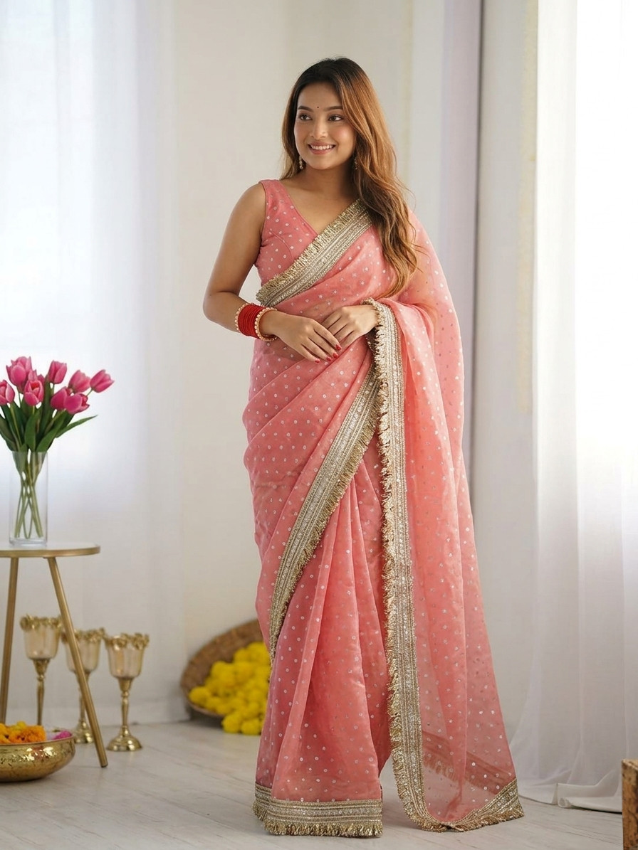 Ethnic Wedding Fancy Soft Lichi Silk Saree,Indian Traditional Style Sari Party
