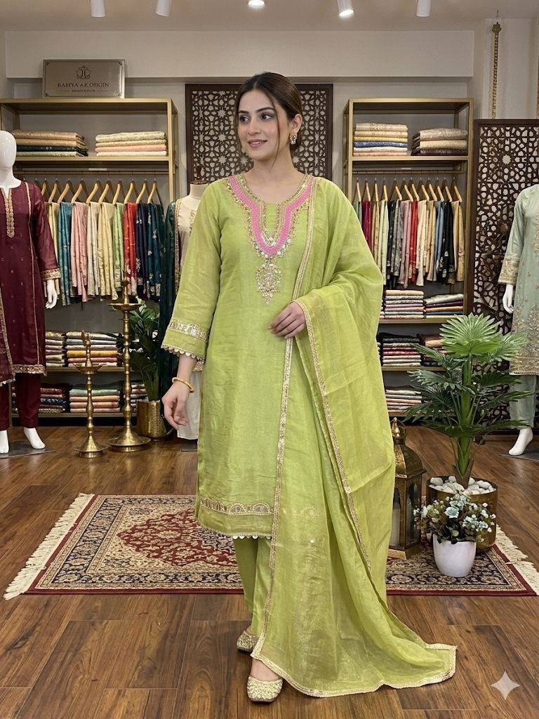 Latest Presenting Crunchy Silk Green Salwar Kameez With Dupatta For Party Wear
