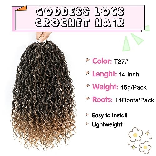 Goddess Locs Crochet Hair 14 Inch, 8 Packs New Faux Locs Crochet Hair for