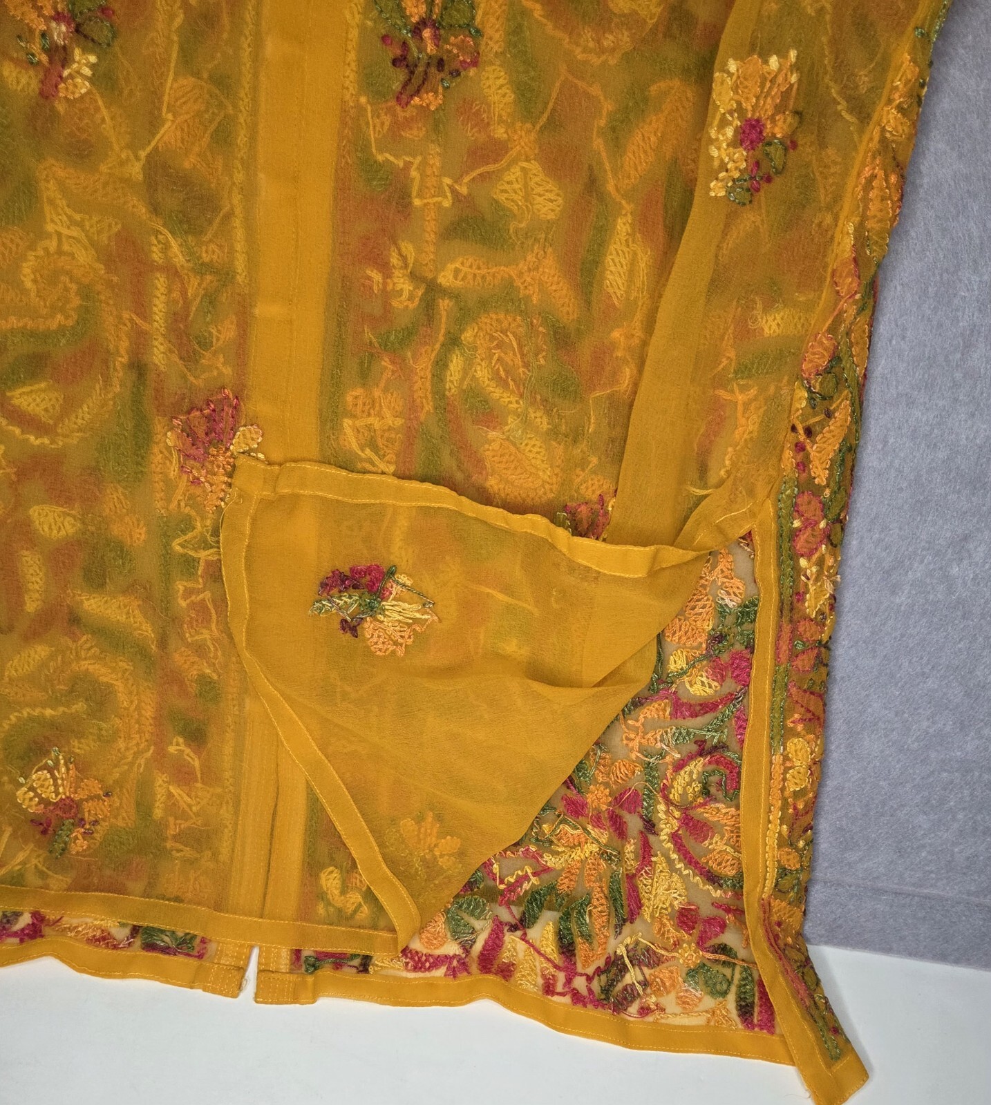 Bollywood Pakistani/India Kurta Sheer Embroided Pull Over Orange Floral Design