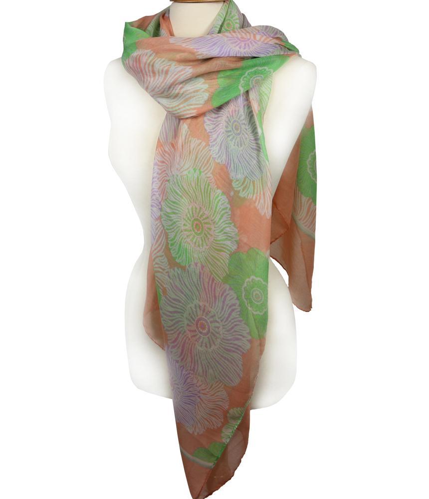 EXPRESSIVE Silky Lightweight Green Lavender White Floral Orange Fashion Scarf