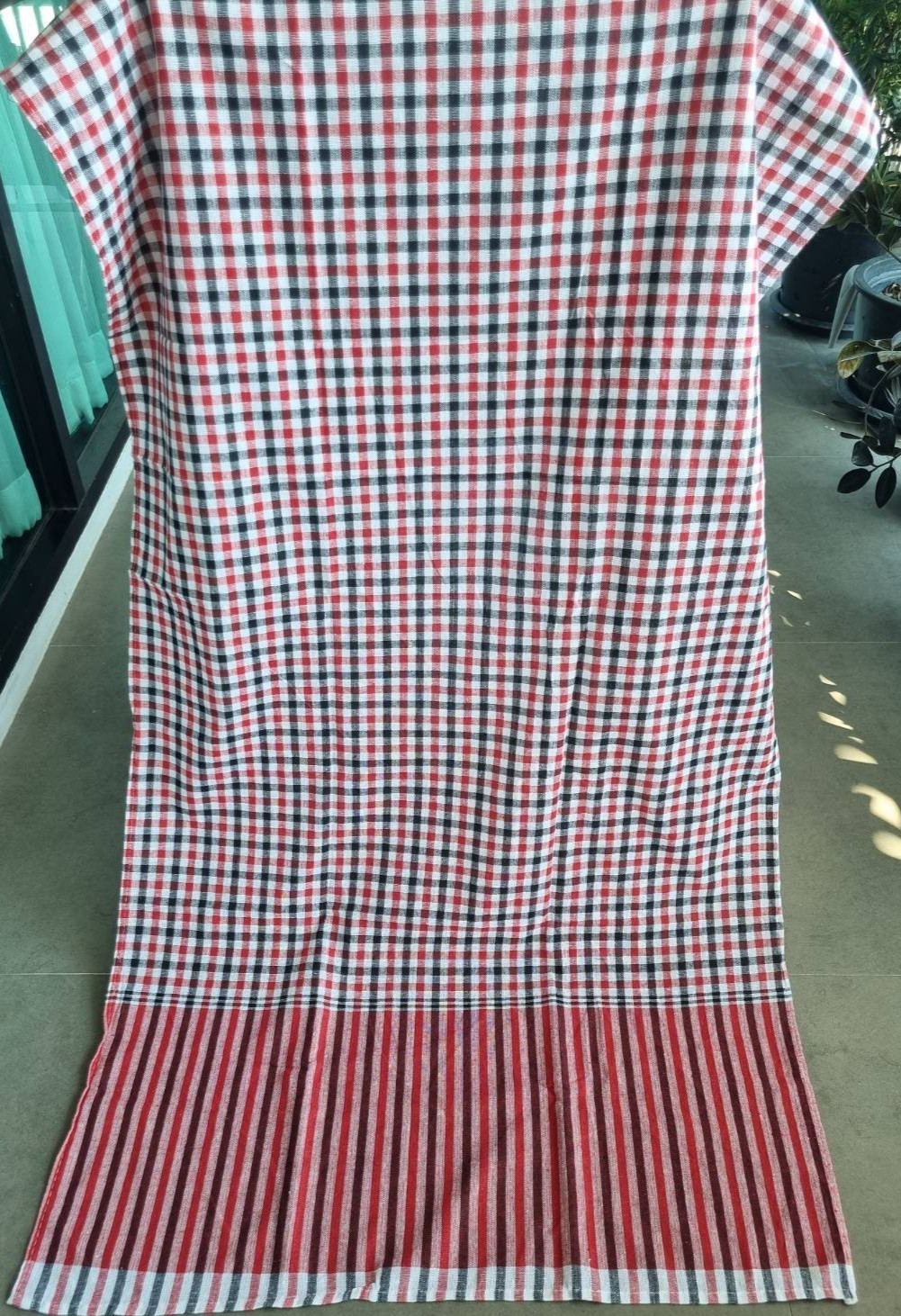 Cloth Fabric Loincloth Pha Kao Ma Cotton Thai Kaoma Plaid Scarf Vintage Red 70″