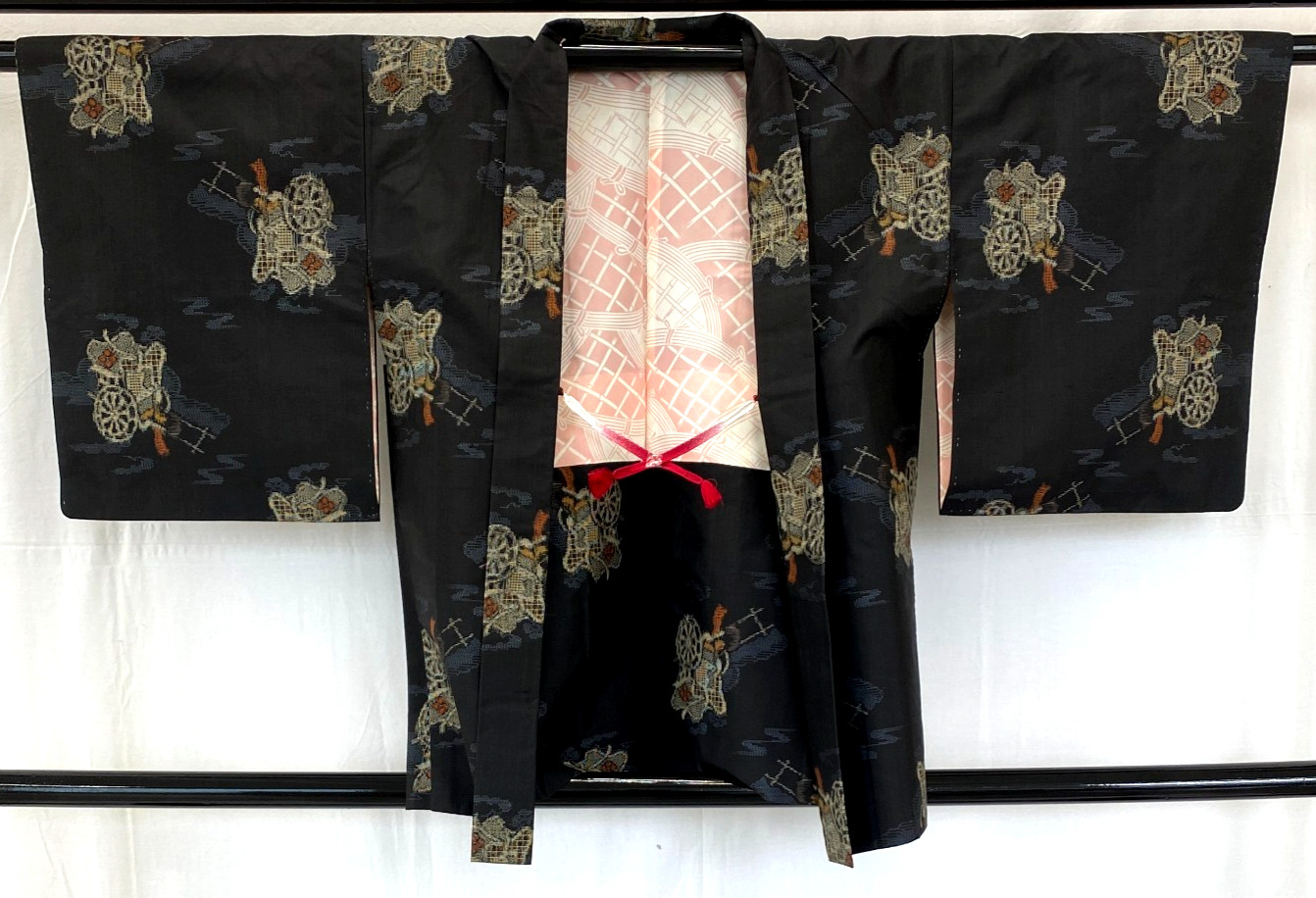 Japanese Vintage Kimono Haori Jacket Silk Black Tumugi Traditional Authentic30in
