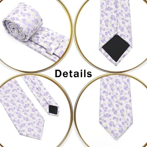 Floral Ties for Men Satin Mens Tie Flower Printed Neck Tie Wedding Purple,white