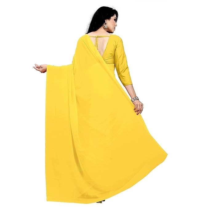 Sidhidata Women’s Georgette Saree With Unstitched Blouse Piece Yellow Pack Of 1