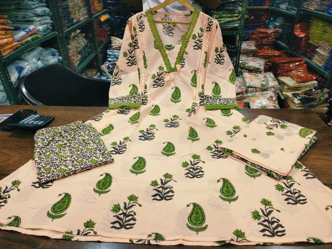 Beautiful Blockprinted Aline Kurta Palazzo Dupattas Set Indian Women’s Kurti Set