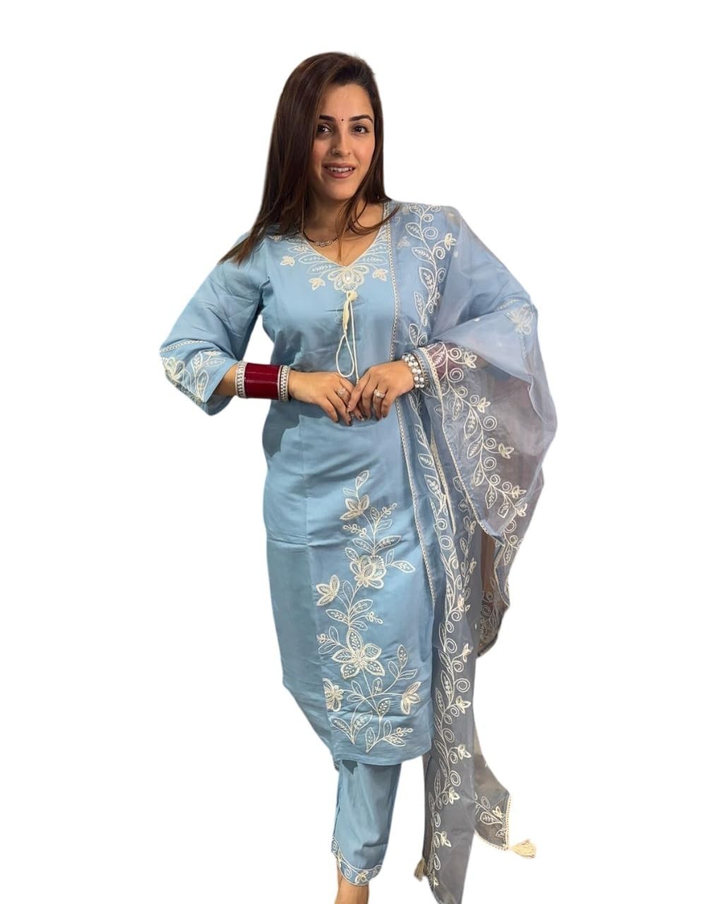 Women’s Embroidered Chanderi Silk Salwar Suit with Silk Embroidered Dupatta