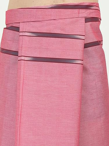 Pure Cotton Bordered Maroon Pink Unstiched Lungi, 2.10 meters