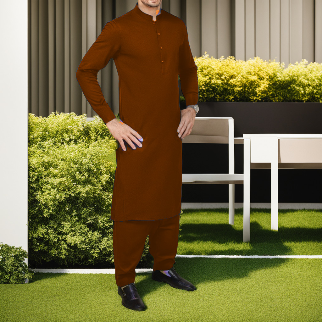 Maroon Kurta Shalwar Suit for Men in Wash n Wear Fabric