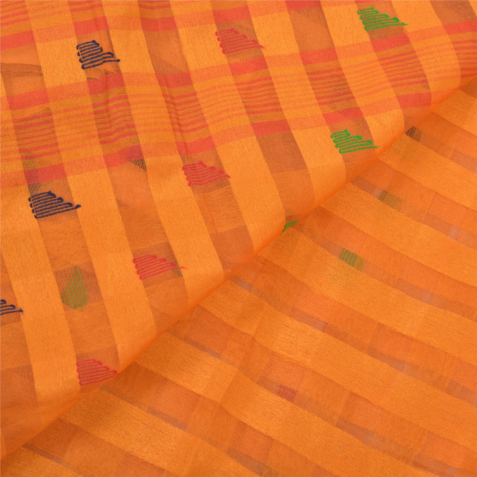 Sanskriti Vintage Saffron Sarees Cotton Woven Tant Sari Craft Premium Fabric