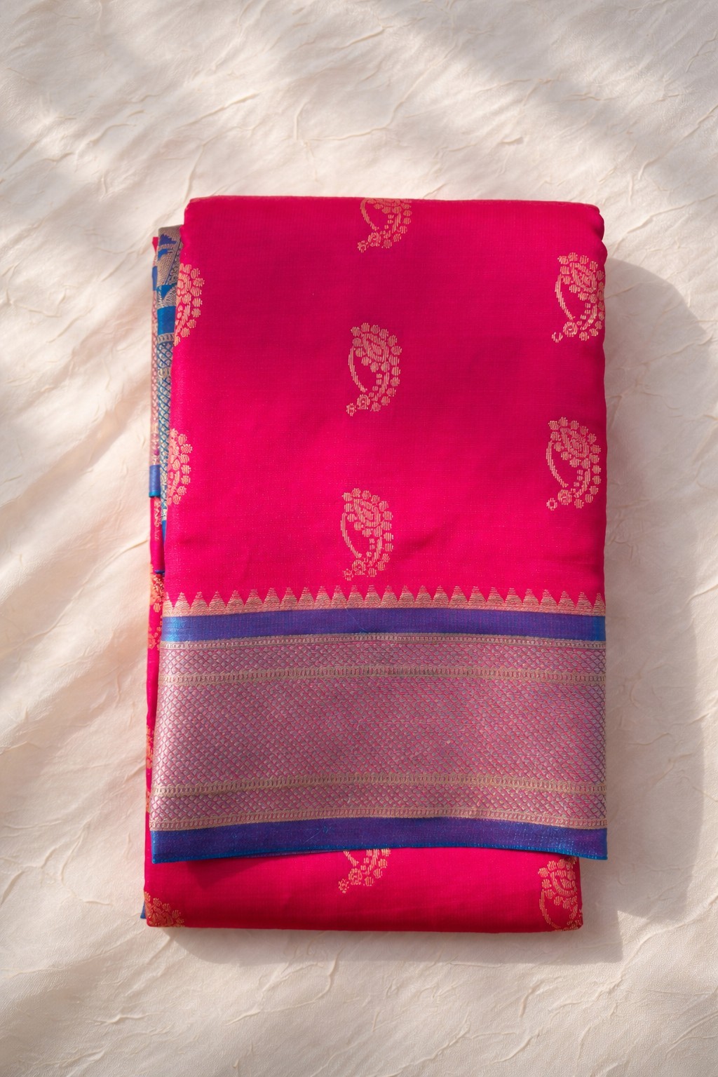 🌸 Elegant Blue & Dark Pink Saree with peacock buttas for indian festive & party