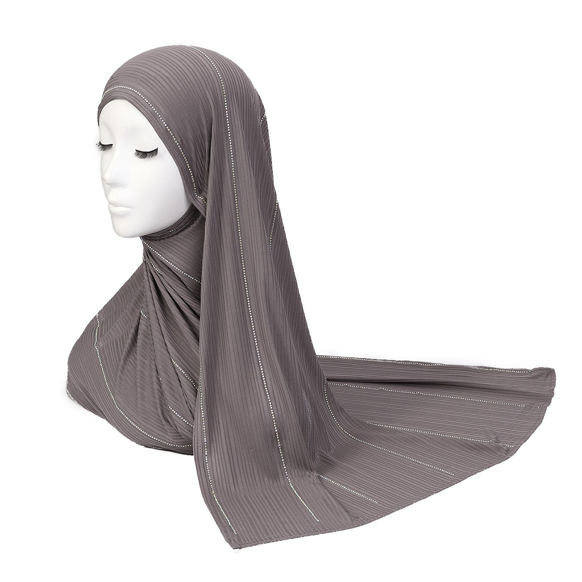 New Women Hijabs Muslim Diamond Solid Color Head Wrap Scarf Islam Prayer Turban