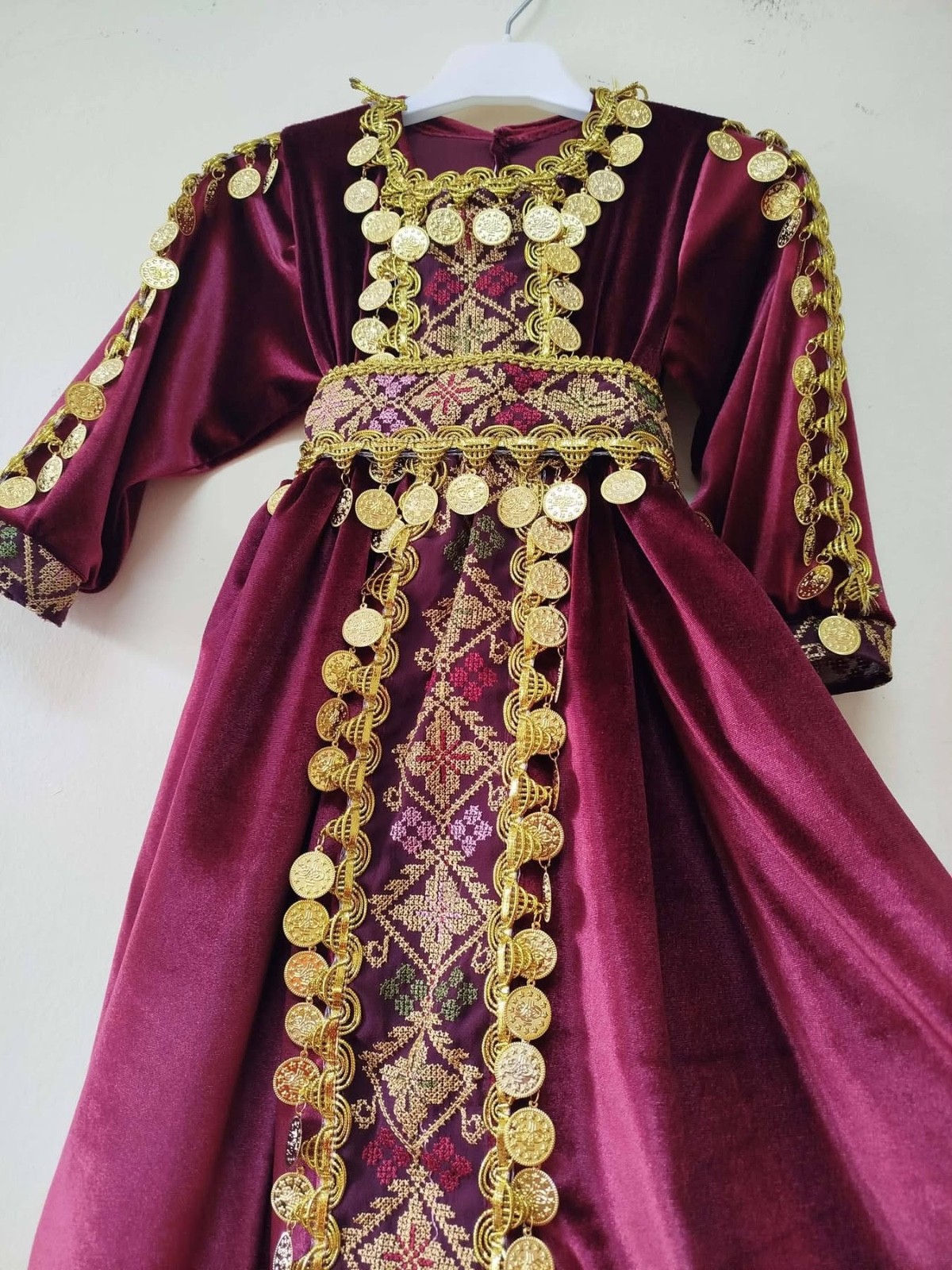 Authentic Palestinian Kids Thobe – Velvet Embroidery from Nablus – Girl’s Tradit