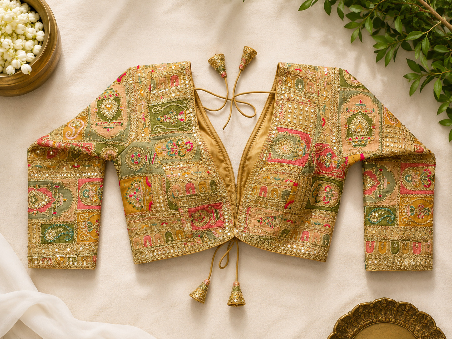 Silk Patchwork Embroidery Blouse Readymade Indian Designer 9 Colors Sz 38
