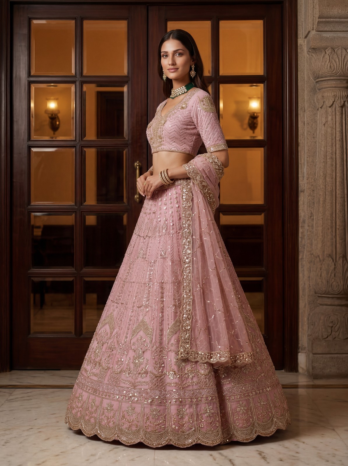 Luxury Bridal Net Lehenga Choli Handwork Sequins Zari Festival Outfit