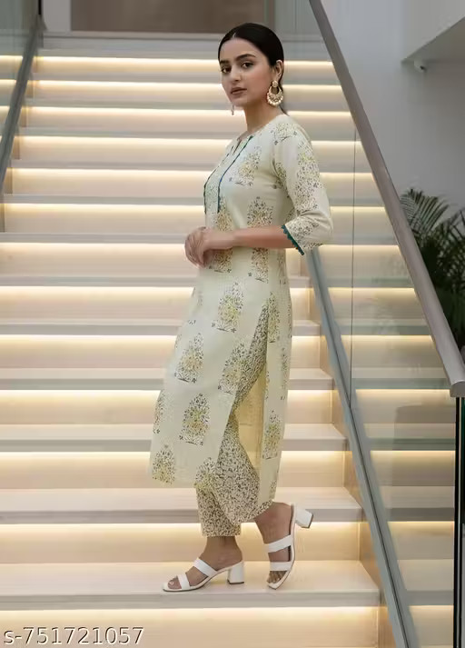Cotton Kurtis Floral Printed Kurti with Trouser Set – Stylish Everyday Wear