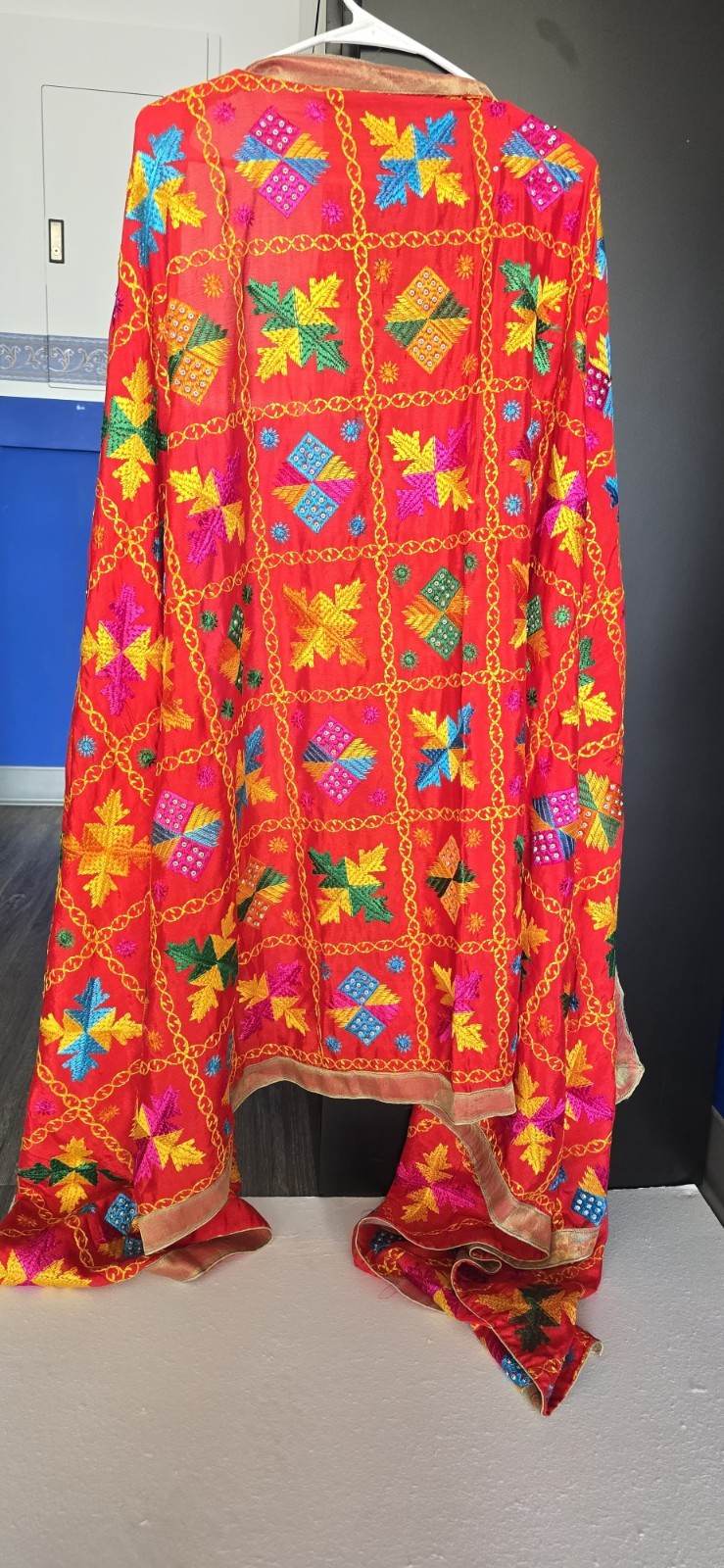 Handmade Mexican Dress Red Cotton Unisex Adult One Size Traditional Style