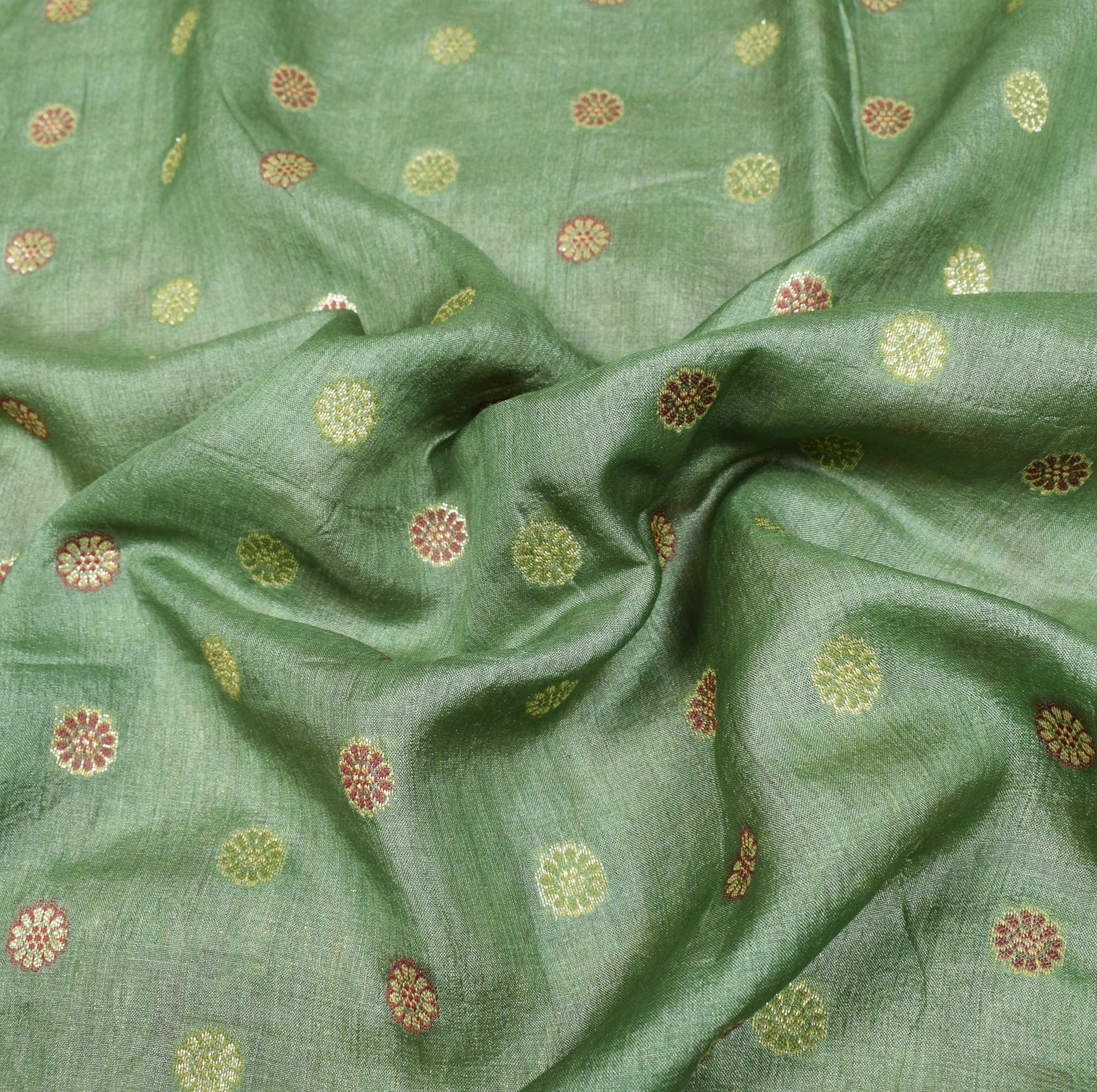 Sushila Vintage Green Floral Saree Pure Tussar Silk Woven Sari Craft Fabric