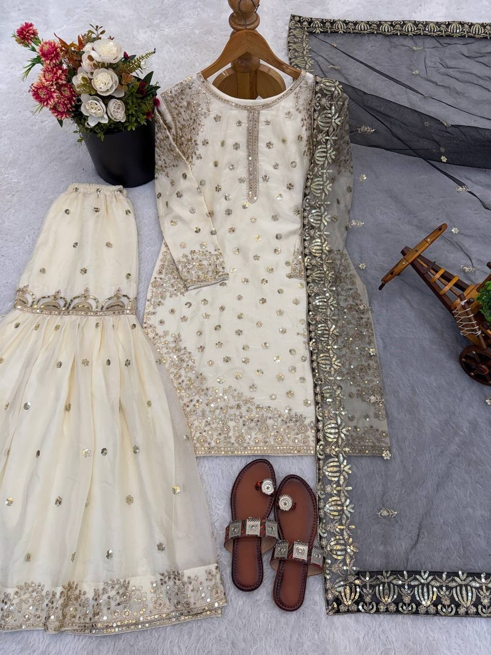 Unique Designer Silk Kurta Palazzo With Dupatta For Wedding & Party Wear