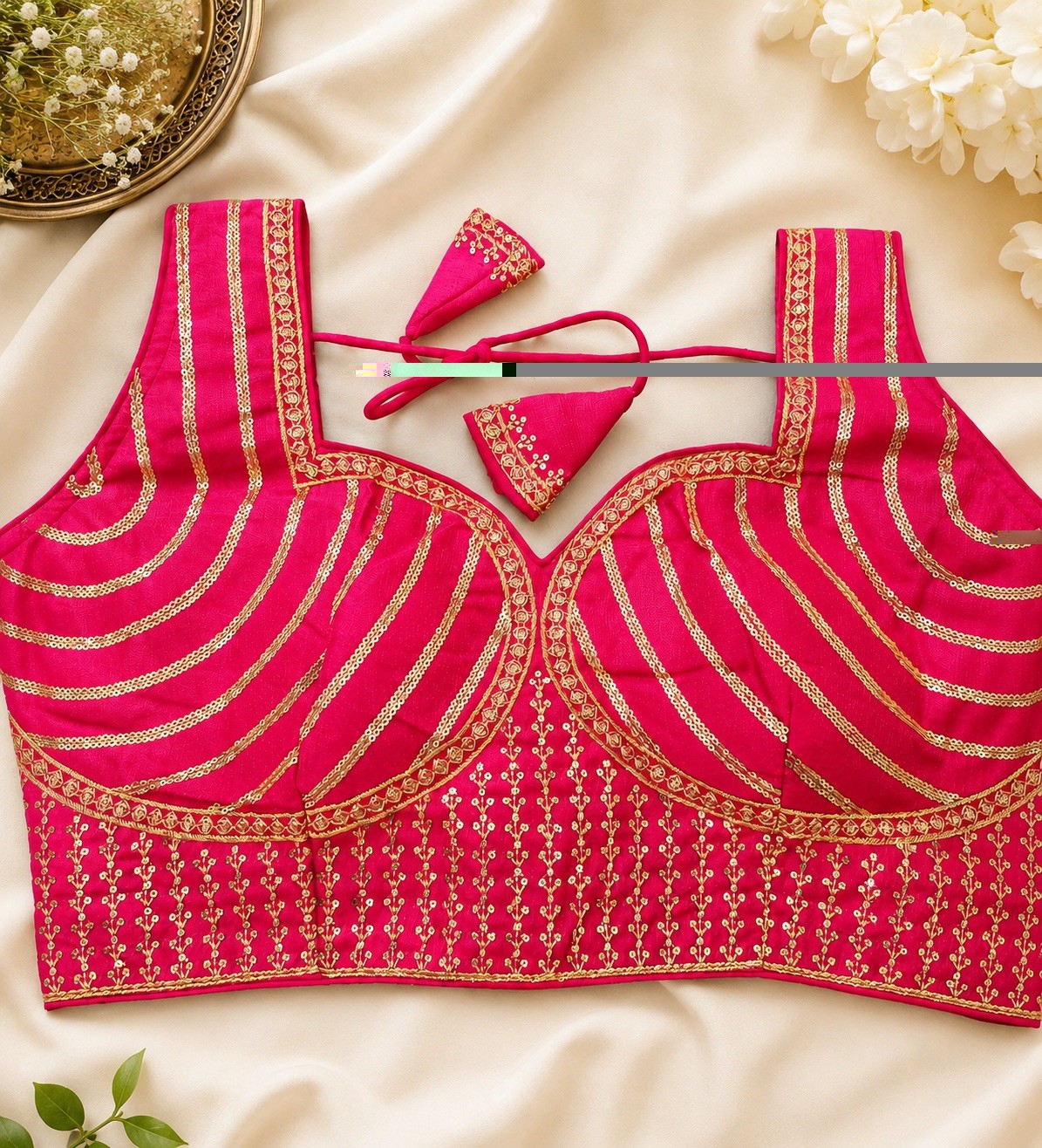 Handmade Women Blue Bandhani Print Sleeveless Tie-Back Choli Blouse One Size.