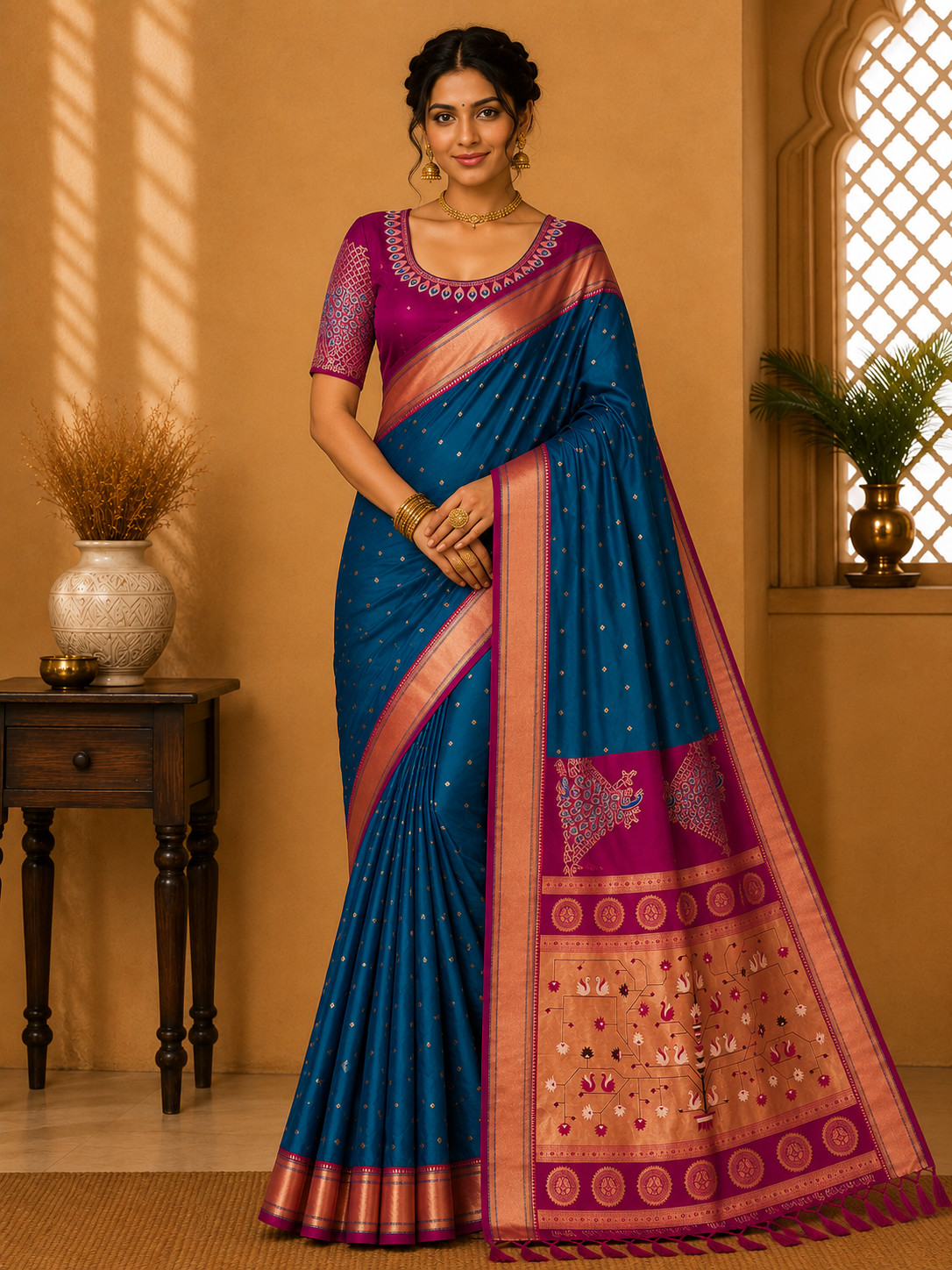 Party Wear Paithani Silk Saree With Embroidery & Handwoven Zari Motifs Bollywood