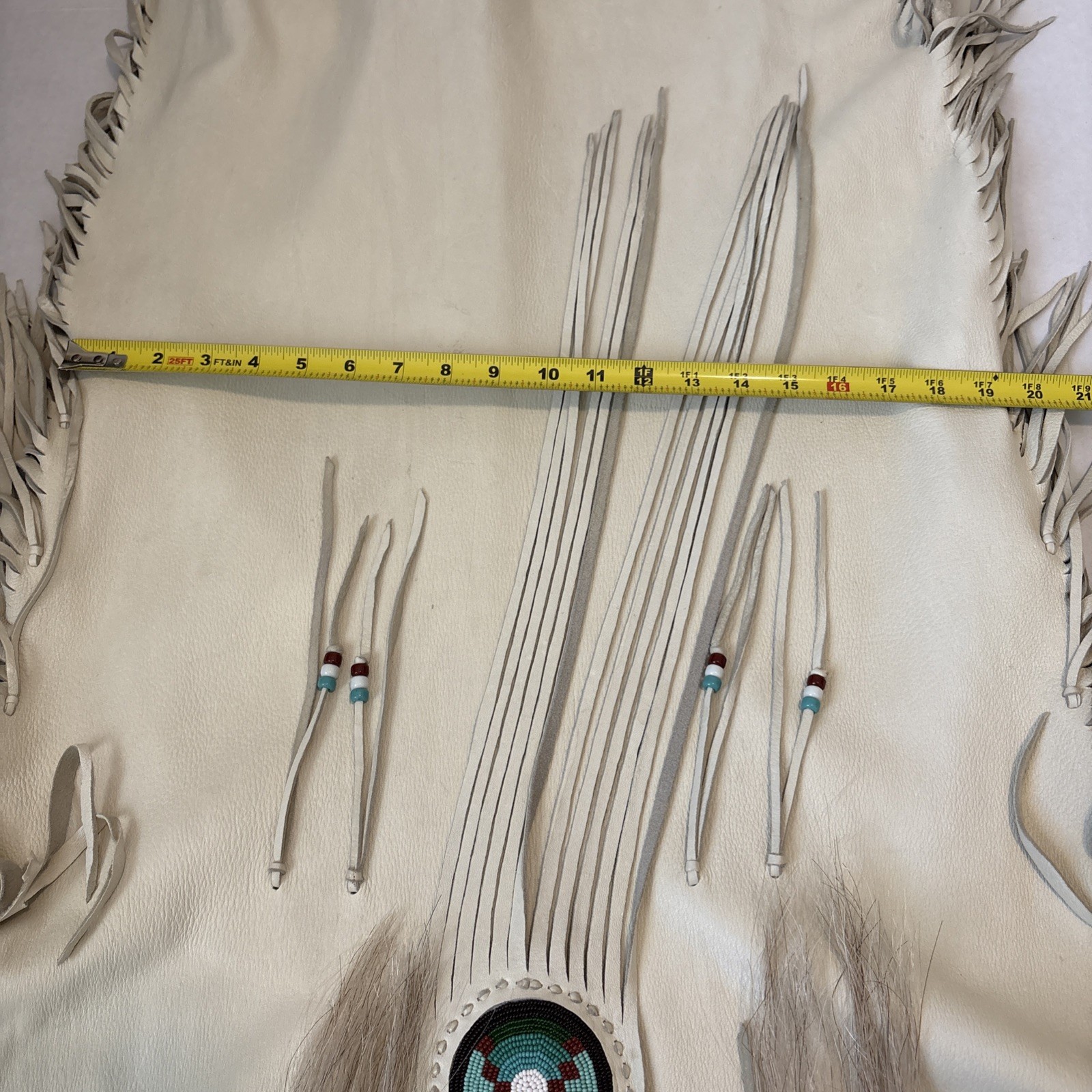 Native American Ivory DoeSkin Beaded Horse Hair Fringe Wedding Dress Medium 8-10