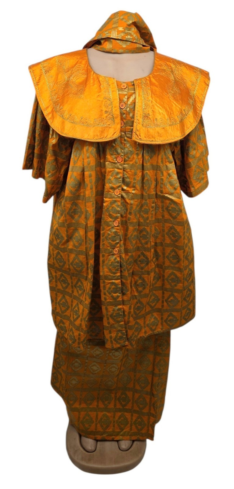 Vtg The African Village 3 Pc Skirt Set Tunic ,Wrap Maxi Skirt, Headwrap OS Regal