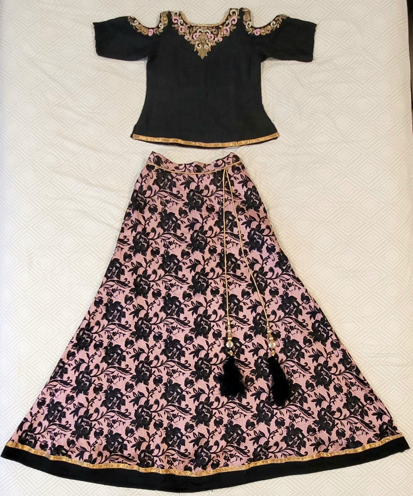 Girls Black & Mauve Pink Lehenga with Embroidery