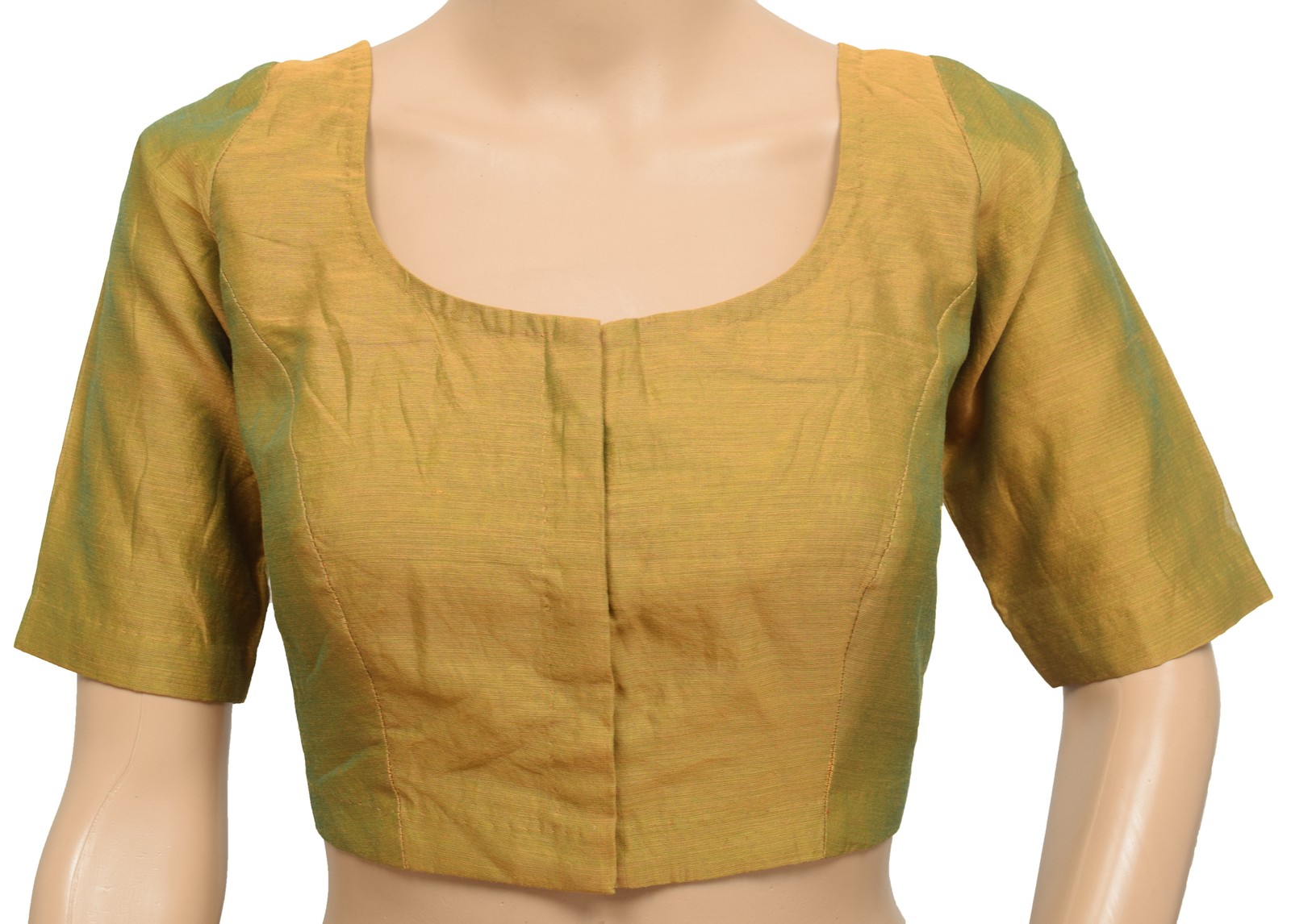 Sushila Vintage Sari Blouse Readymade Stitch Green Dual Tone Silk Woven 34″ Top