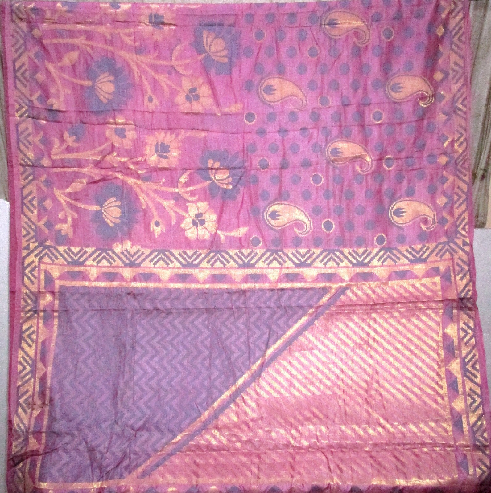 BVH WEARABLE PURE SILK Vintage Sari 5yds 21June3602 X01 E769 Wine Grey #ABCKB