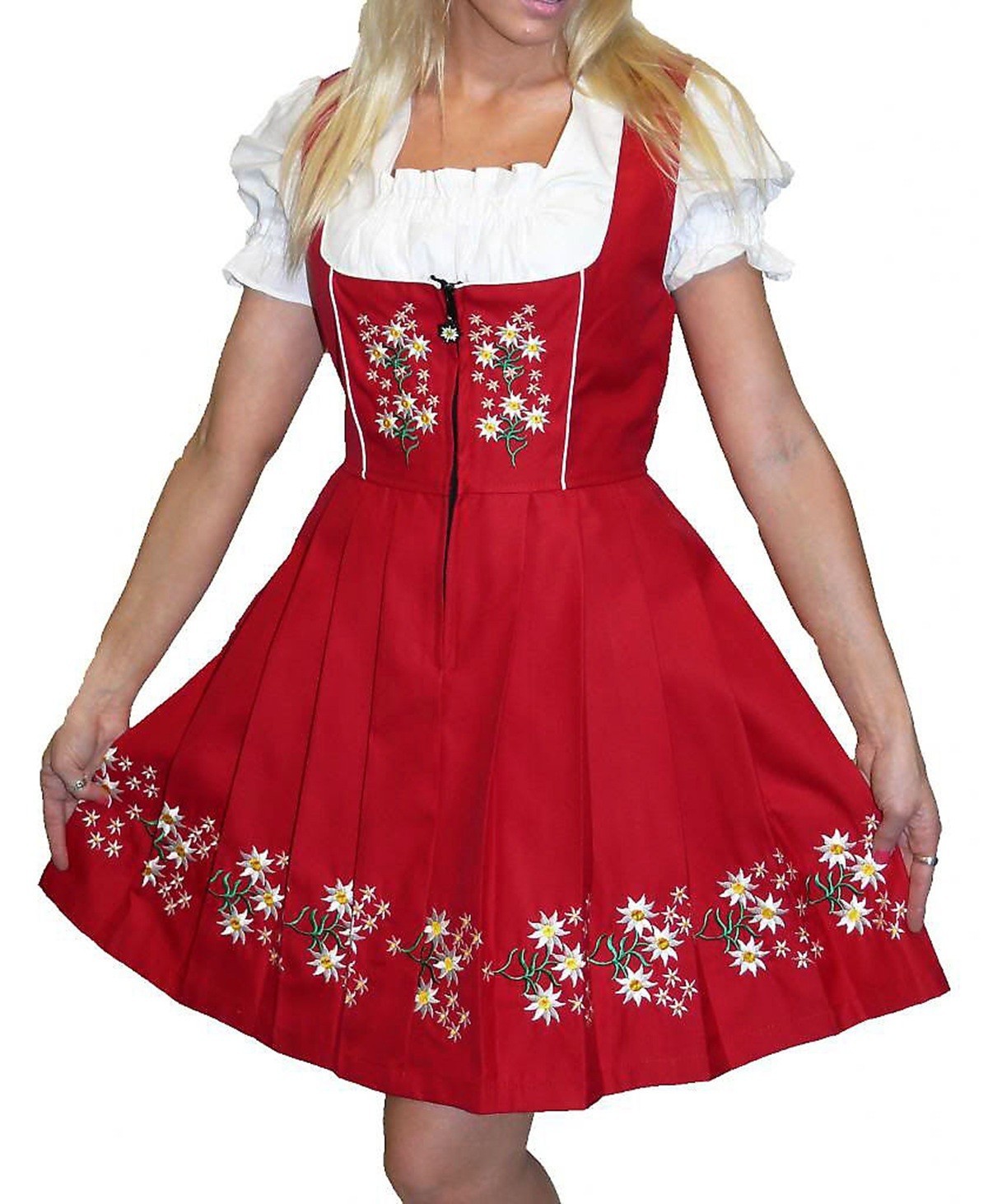 XS 2 German Dirndl Dress EMBROIDERED Short Oktoberfest COTTON Party 3 PIECE SET
