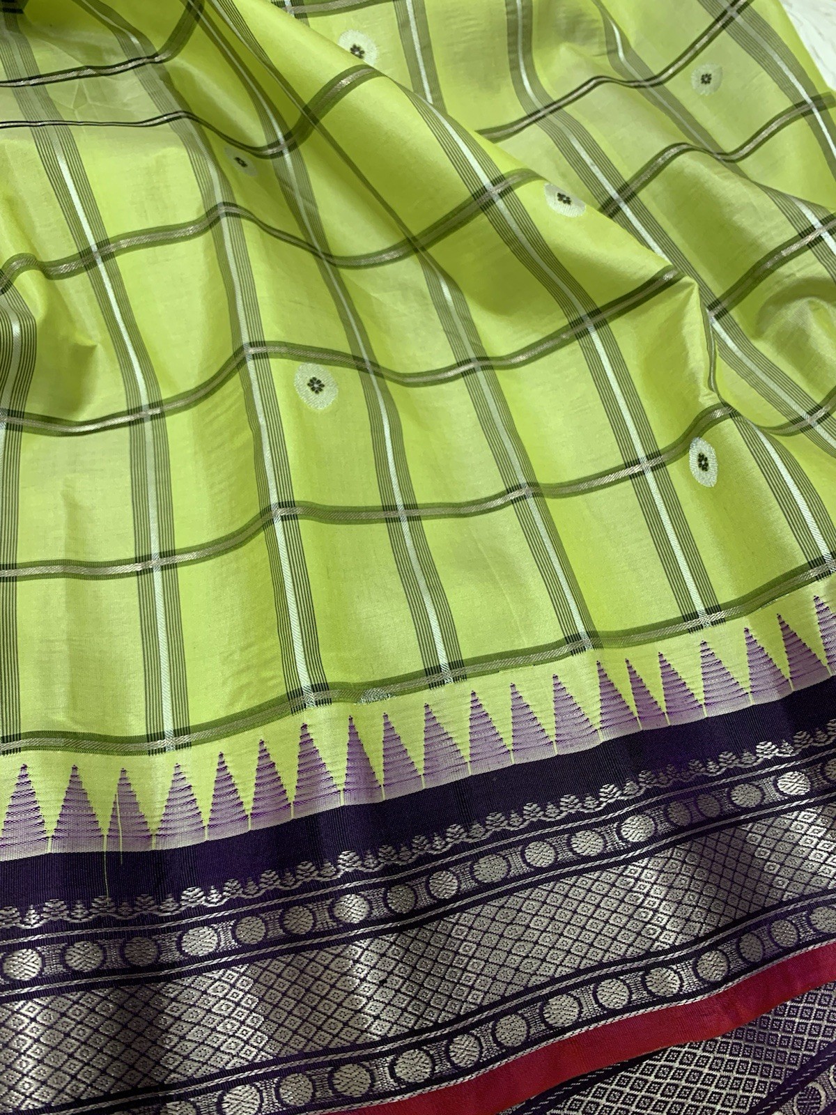 Lime Green and Purple Gadwal Silk Saree Sari wedding Partywear Bridal