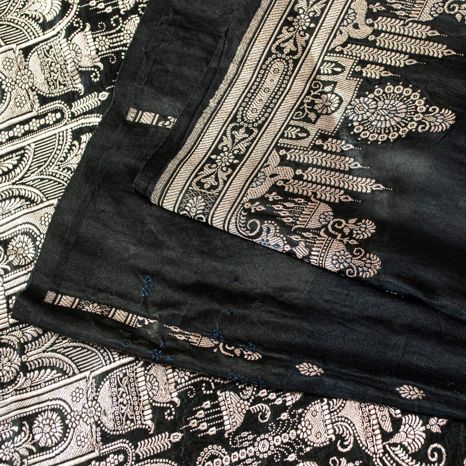 Sanskriti Vintage Black Pure Satin Sarees Banarasi Brocade Zari Hand-Woven 6+Yd