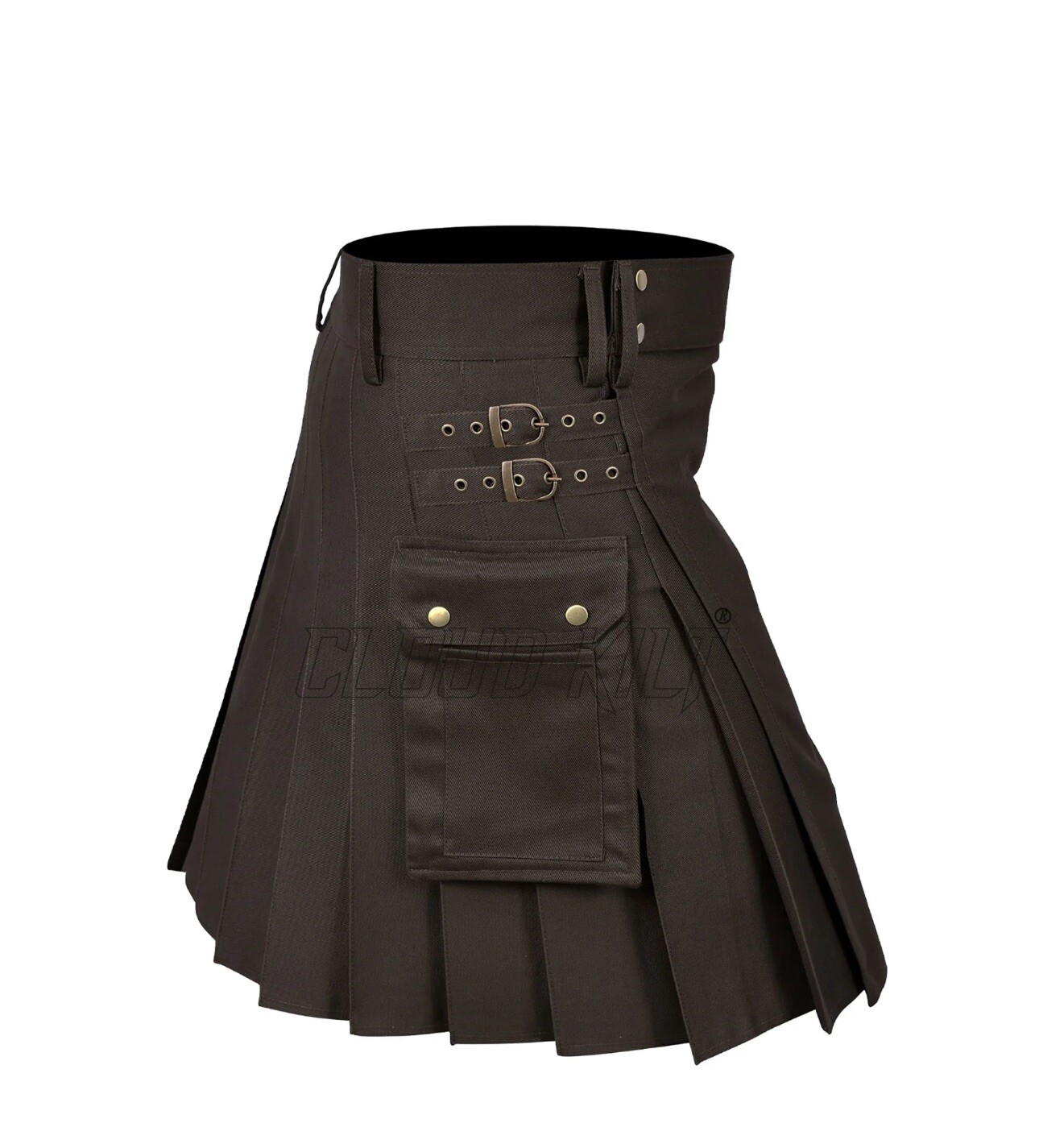 Cloud Kilt Deluxe Modern Dark Brown Utility Kilt Men Size 36” Cotton Steampunk