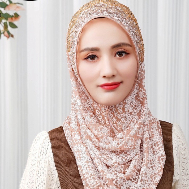 New Silk Hijabs Women Malaysia Wrap Cap Muslim Print Bead Scarf Hair Cover Shawl