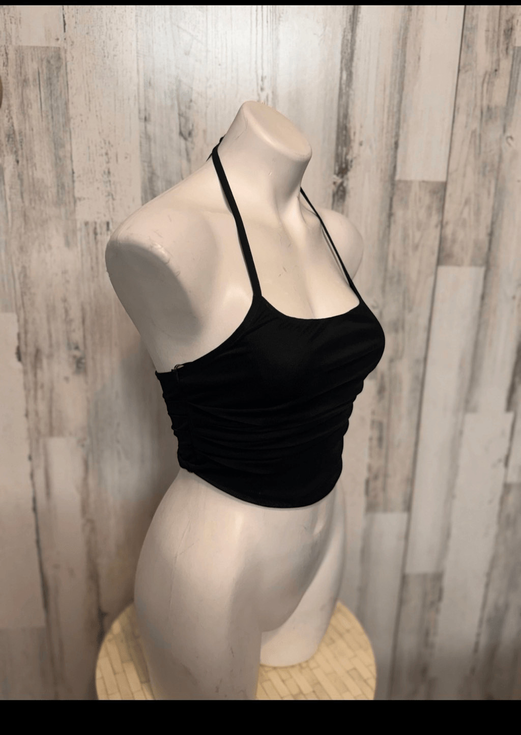 Forever 21 Black Halter Crop Top Ruched Stretchy Party Y2K Women’s Small